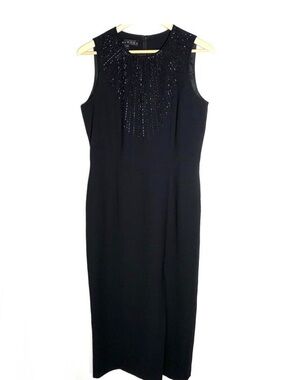 Marianna black beaded midi sheath cocktail dress size 8 B149